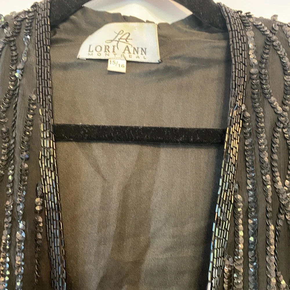 Vintage Whimsygoth Womens Black Silk Hand Beaded Sequin Embellished Blazer 15/16 - Picture 3 of 13